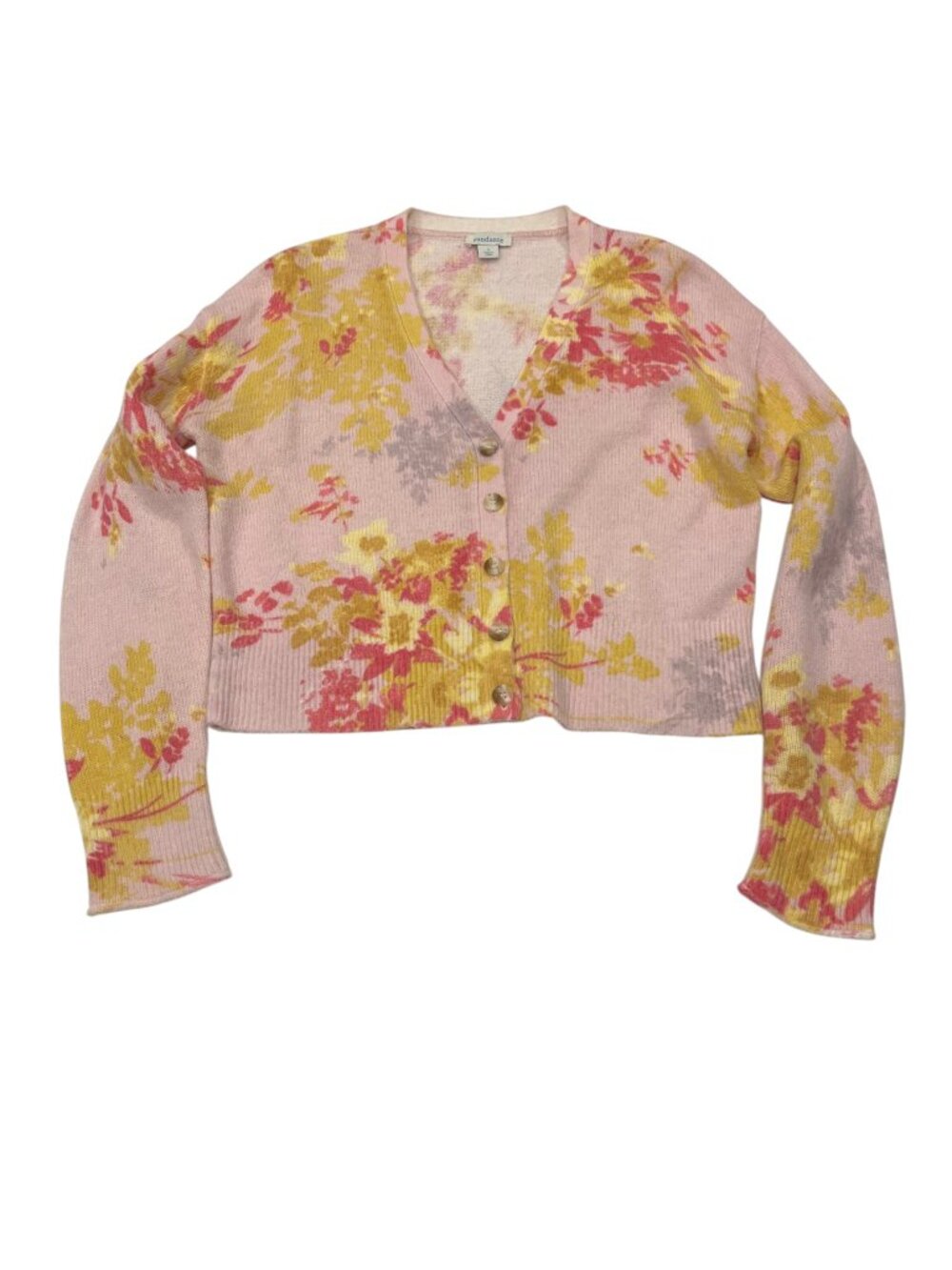 Sundance Dahlia Bloom V-neck Cardigan Sweater, Pink Yellow, S